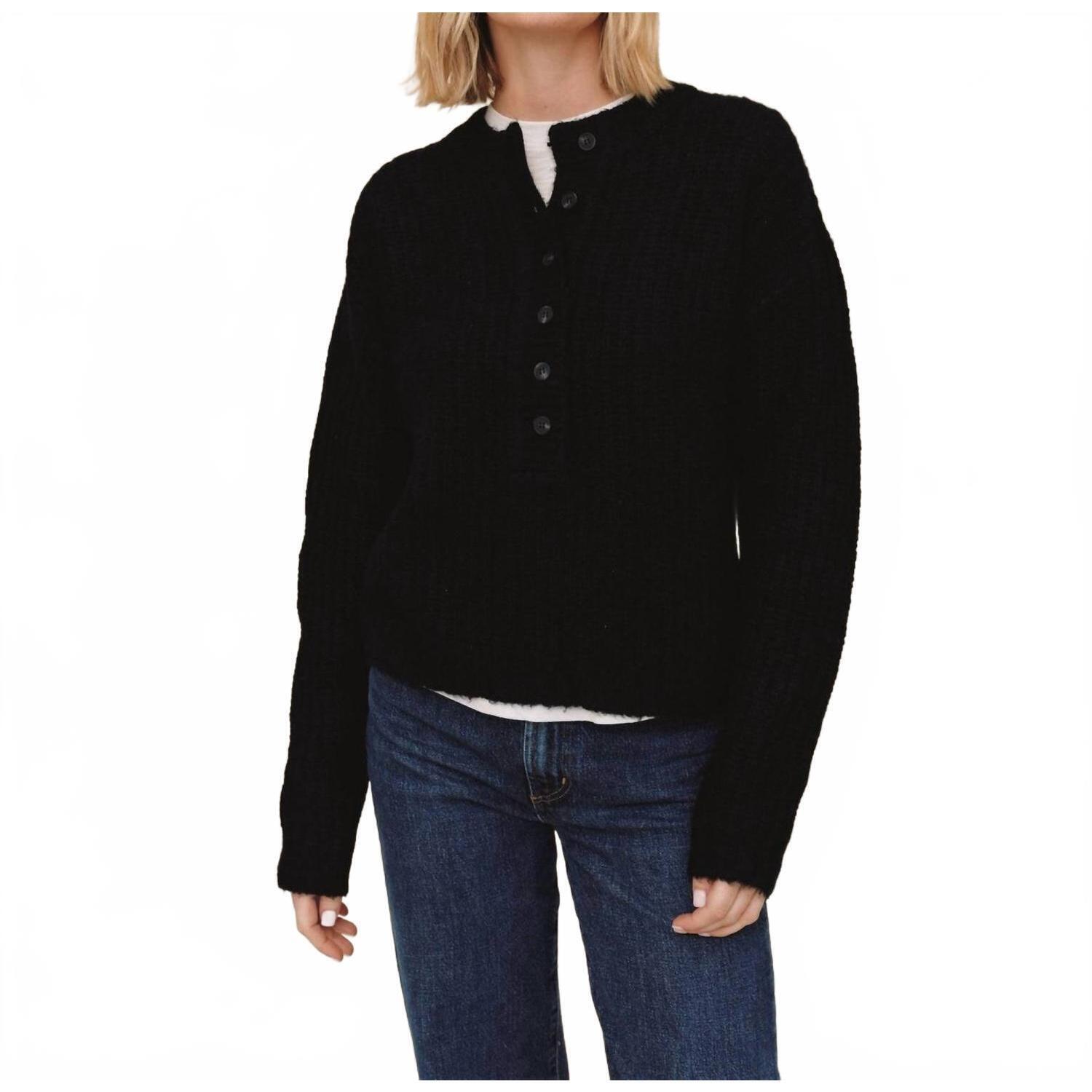 New Bella Dahl Button Placket Pullover Sweater In Black